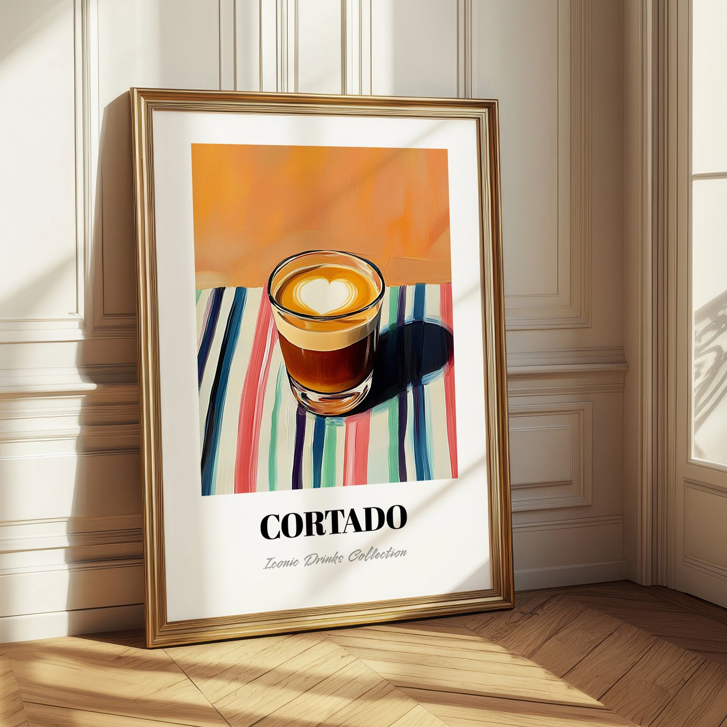 Cortado – on Striped Tablecloth, Spanish Coffee Wall Decor