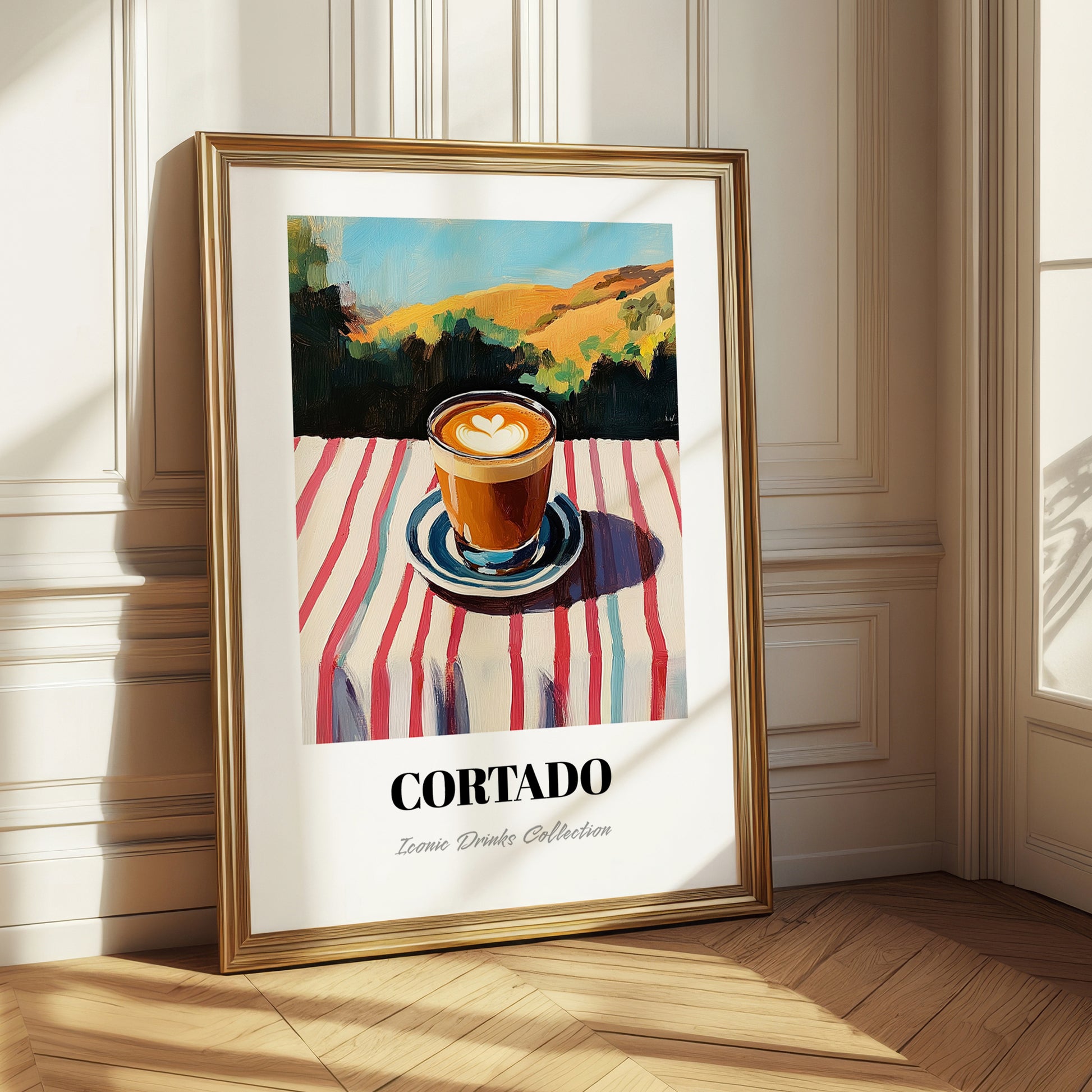 Cortado – Spanish Hilltop Table Scene, Spanish Coffee Wall Decor
