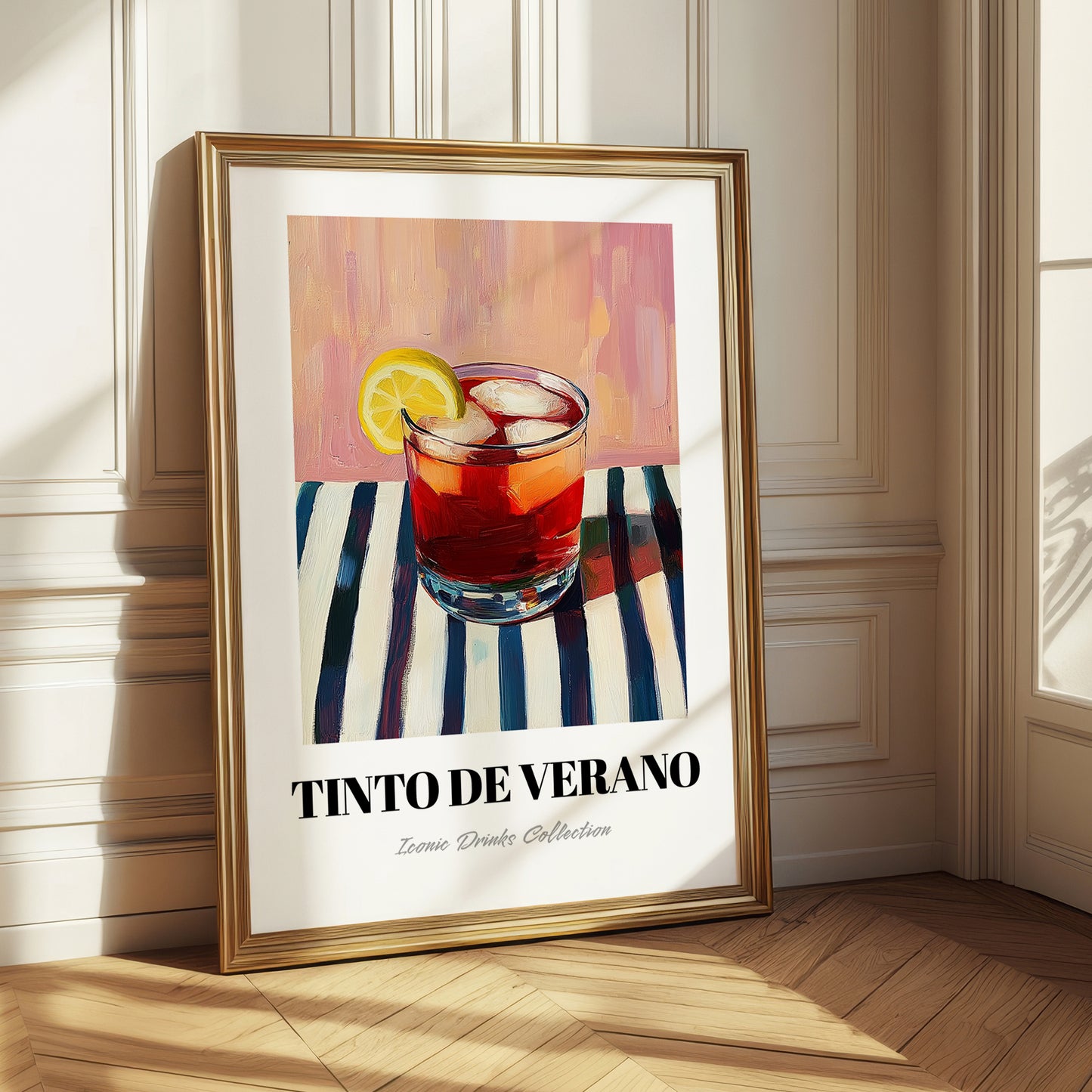 Tinto De Verano – on Striped Tablecloth, Spanish Cocktail Poster