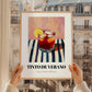 Tinto De Verano – on Striped Tablecloth, Spanish Cocktail Poster, styled in a charming Paris street view
