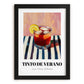 Tinto De Verano – on Striped Tablecloth, Spanish Cocktail Poster, in sleek black frame