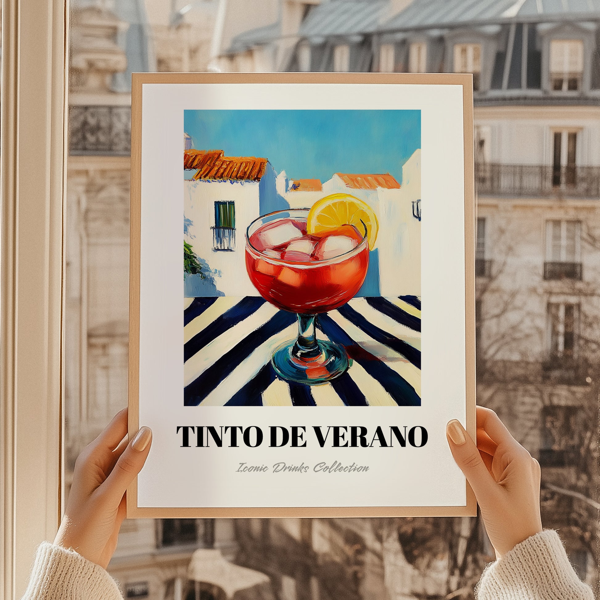 Tinto De Verano – Spanish Café on the Corner, Spanish Cocktail Illustration, styled in a charming Paris street view