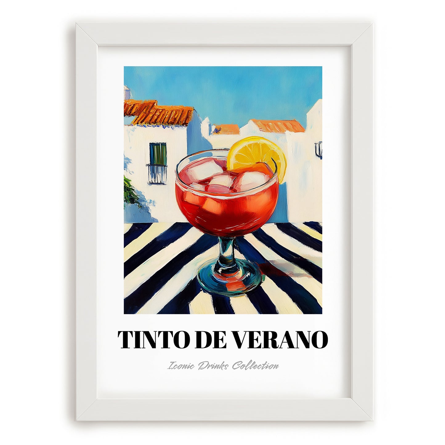 Tinto De Verano – Spanish Café on the Corner, Spanish Cocktail Illustration, placed in minimal white frame