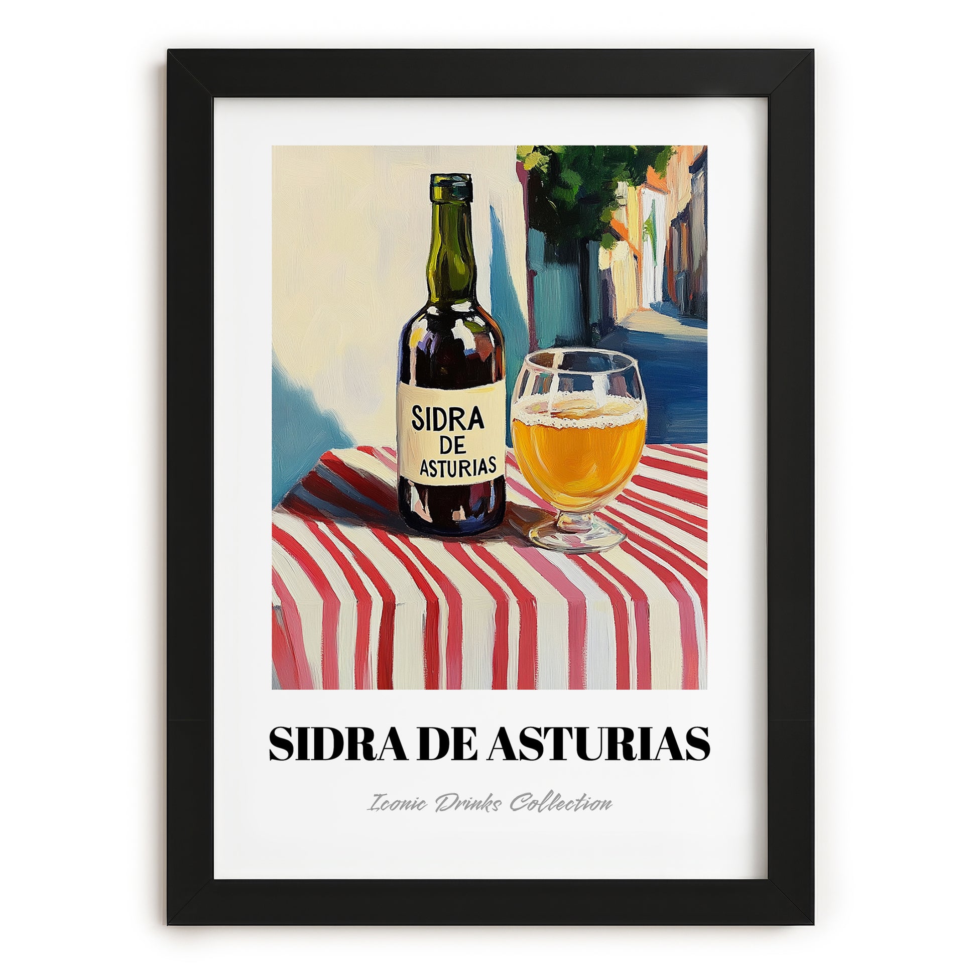 Sidra De Asturias – Spanish Urban Café Scene, Spanish Beverage, in sleek black frame
