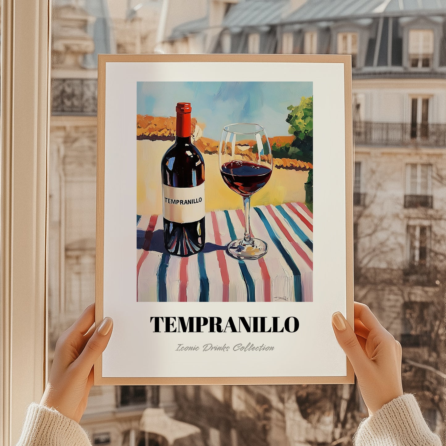 Tempranillo – Spanish Café on the Corner, Spanish Wine Painting, styled in a charming Paris street view