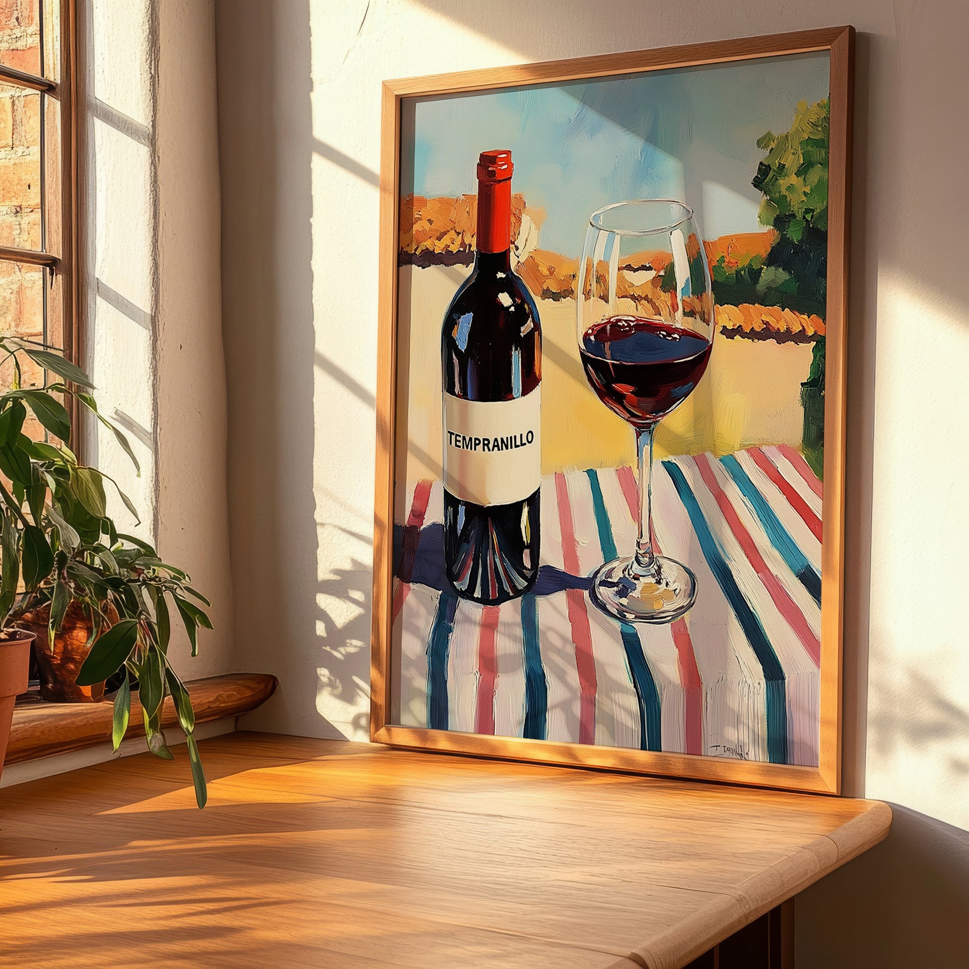 Tempranillo – Spanish Café on the Corner, Spanish Wine Painting, clean layout with no caption