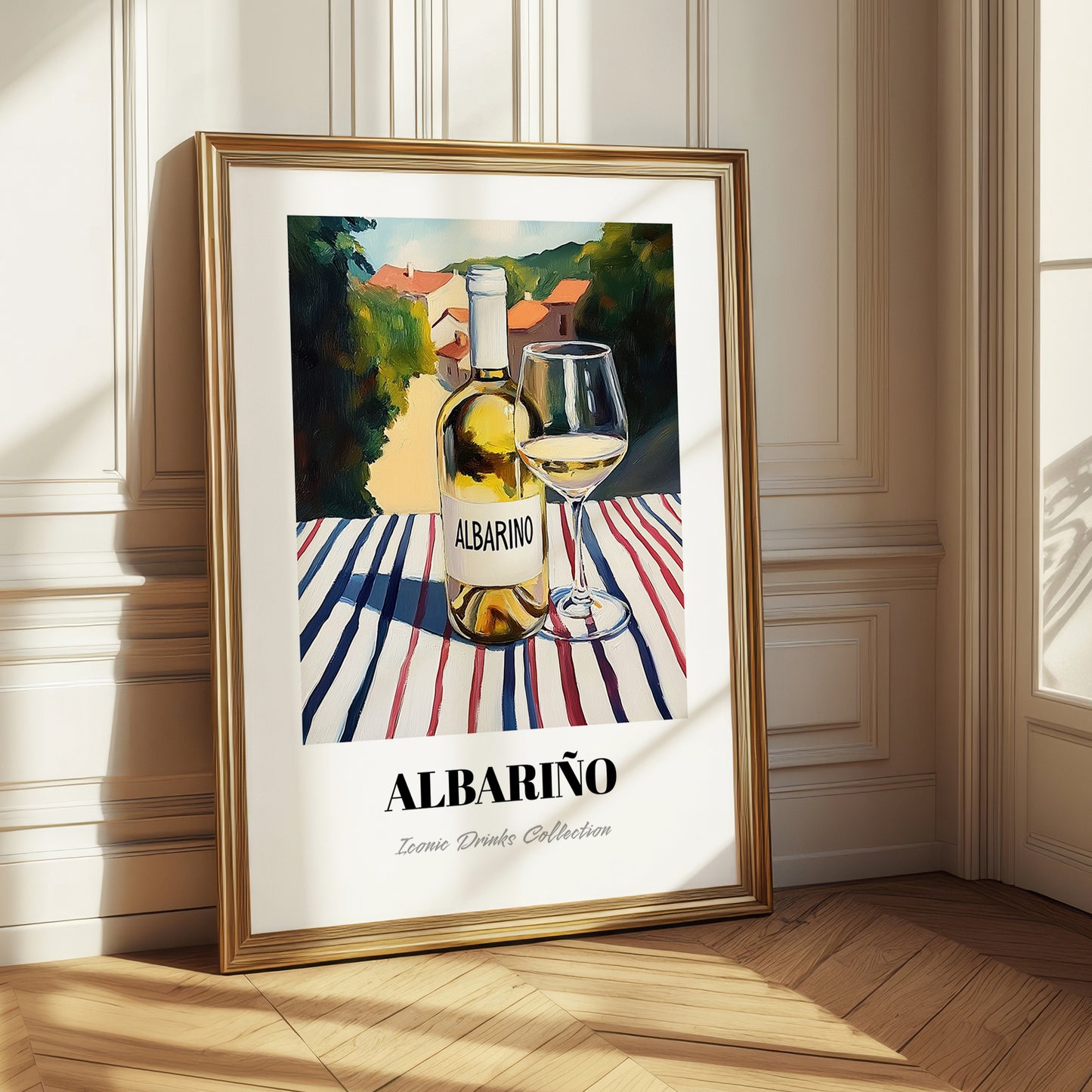 Albariño – Spanish Hillside Café View, Spanish Wine Illustration