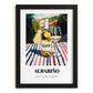 Albariño – Spanish Hillside Café View, Spanish Wine Illustration, in sleek black frame