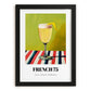 French 75 – on Striped Tablecloth, French Cocktail Still Life, in sleek black frame