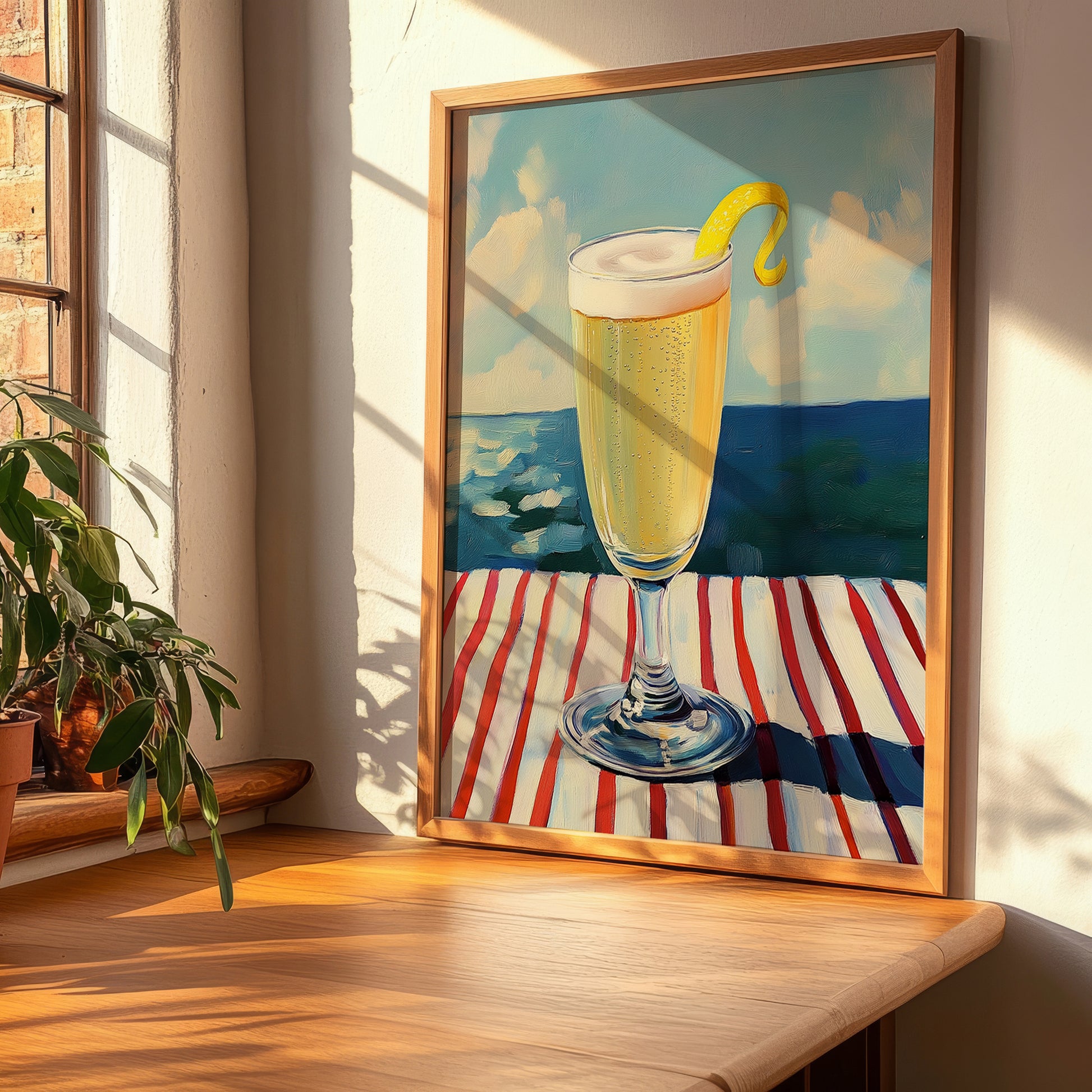 French 75 – French Seaside Scene, French Cocktail Wall Decor, clean layout with no caption