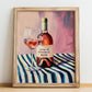 Côtes De Provence Rosé – on Striped Tablecloth, French Wine Still Life, no-text version framed in wood