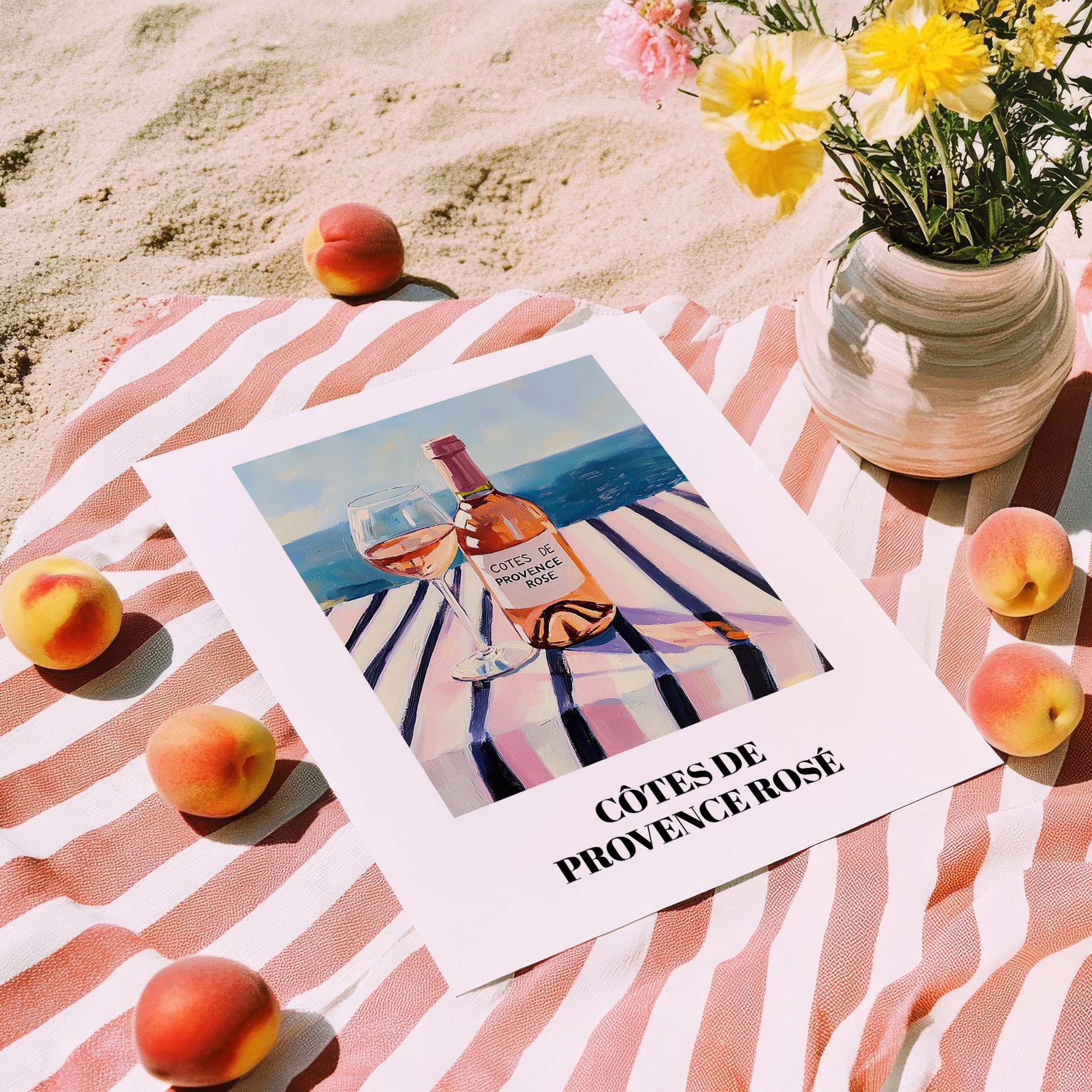 Côtes De Provence Rosé – French Coastal Table, French Wine Painting, unframed on coastal sand