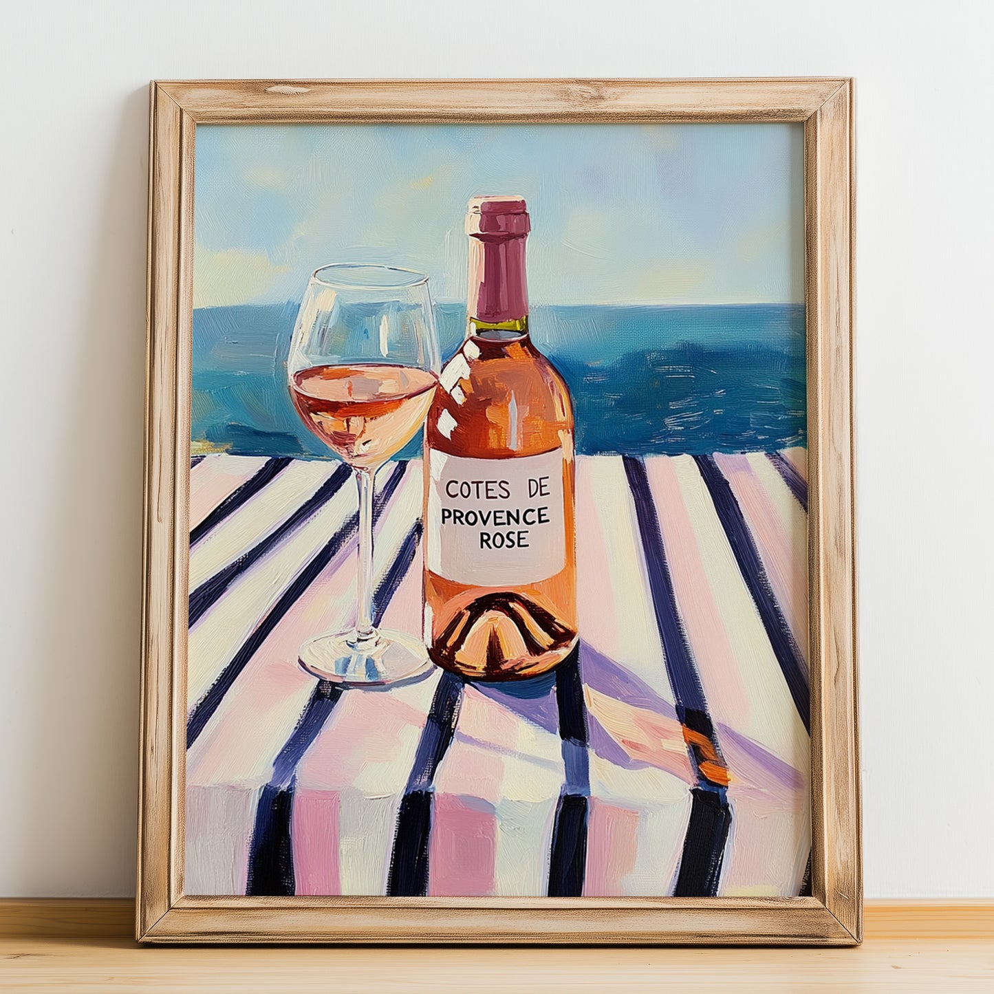 Côtes De Provence Rosé – French Coastal Table, French Wine Painting, no-text version framed in wood