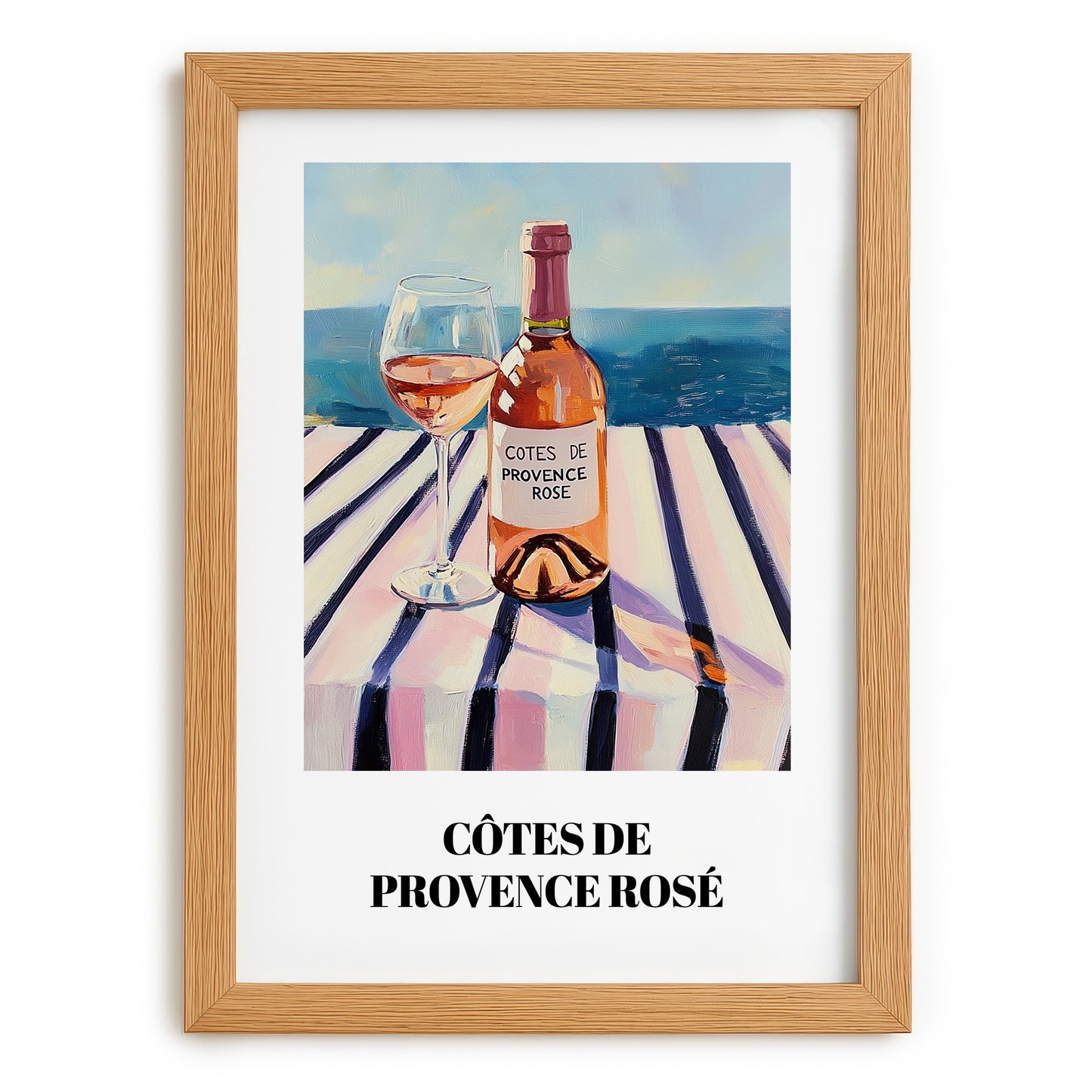 Côtes De Provence Rosé – French Coastal Table, French Wine Painting, set in oak frame