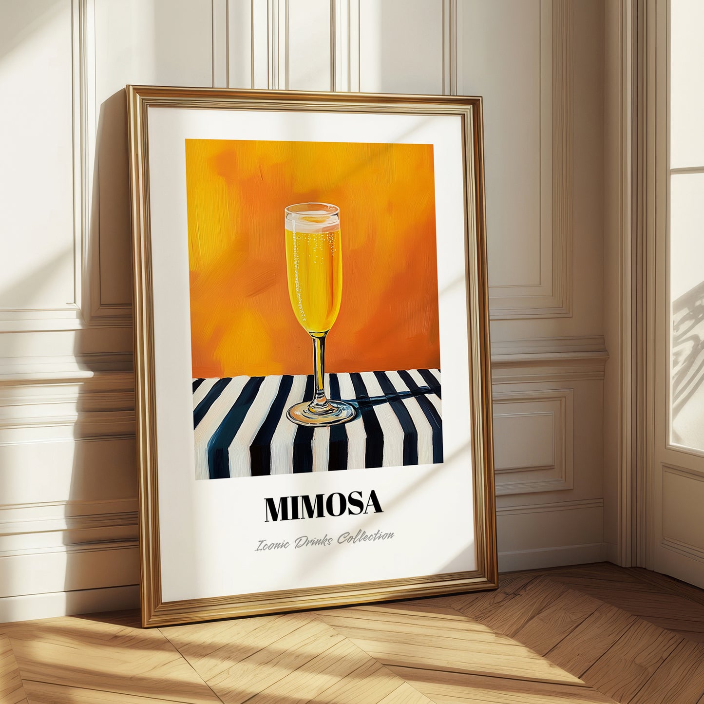 Mimosa – on Striped Tablecloth, French Cocktail Print