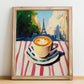 Café Au Lait – French Urban Café Scene, French Coffee Poster, no-text version framed in wood