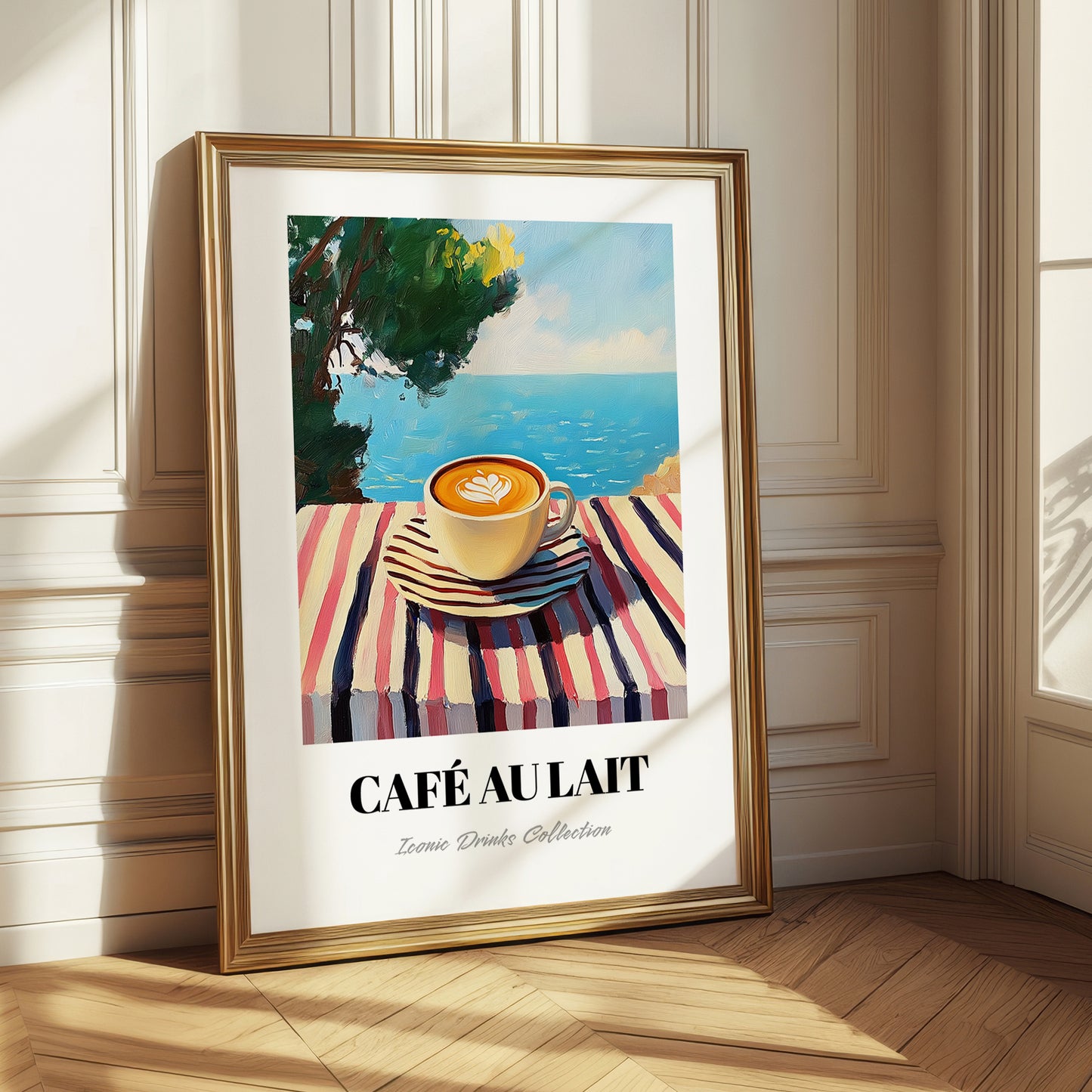 Café Au Lait – French Seaside Scene, French Coffee Illustration