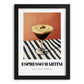 Espresso Martini – on Striped Tablecloth, French Cocktail Wall Decor, in sleek black frame