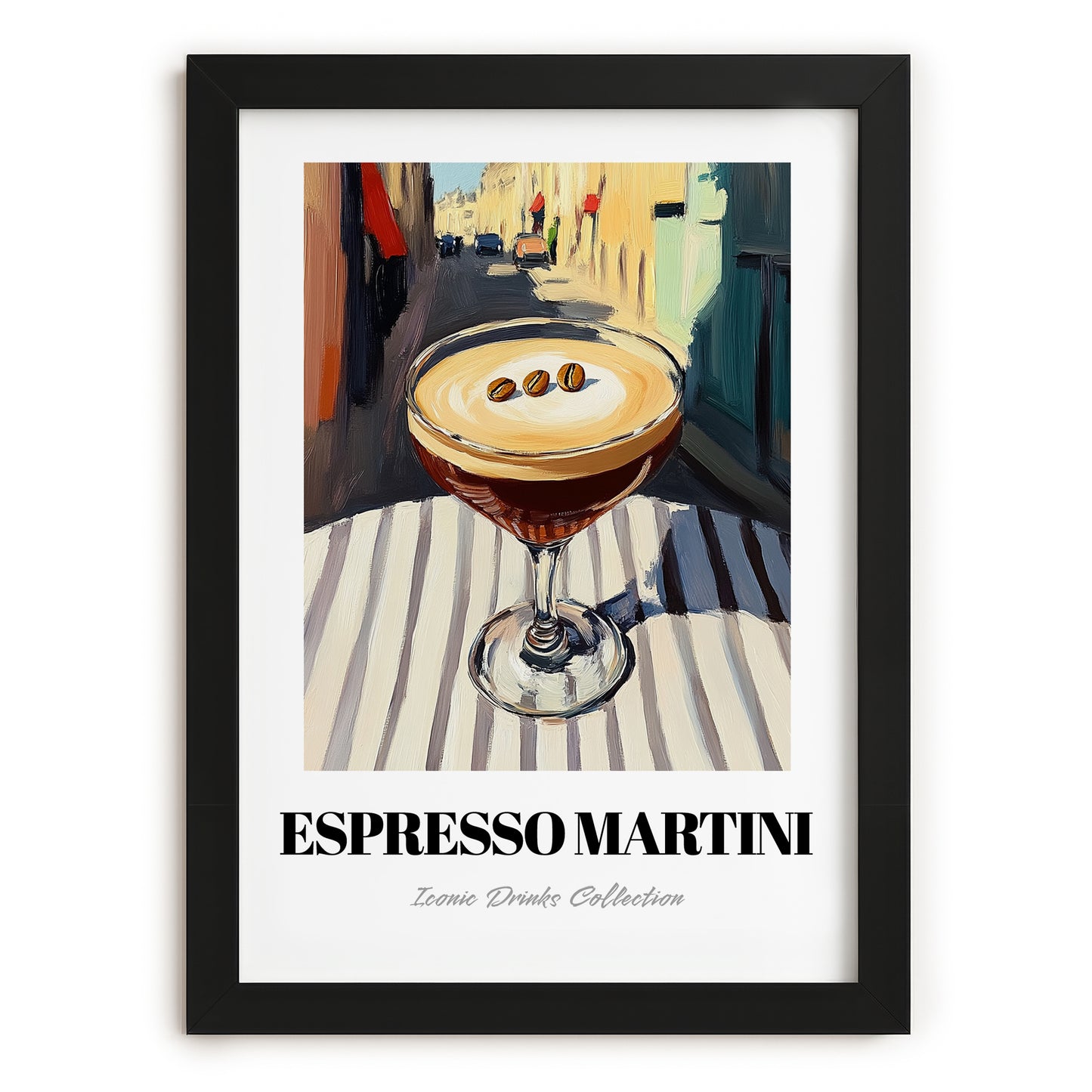 Espresso Martini – French Outdoor Café Scene, French Cocktail Still Life, in sleek black frame