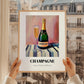 Champagne – on Striped Tablecloth, French Sparkling Wine Poster, styled in a charming Paris street view