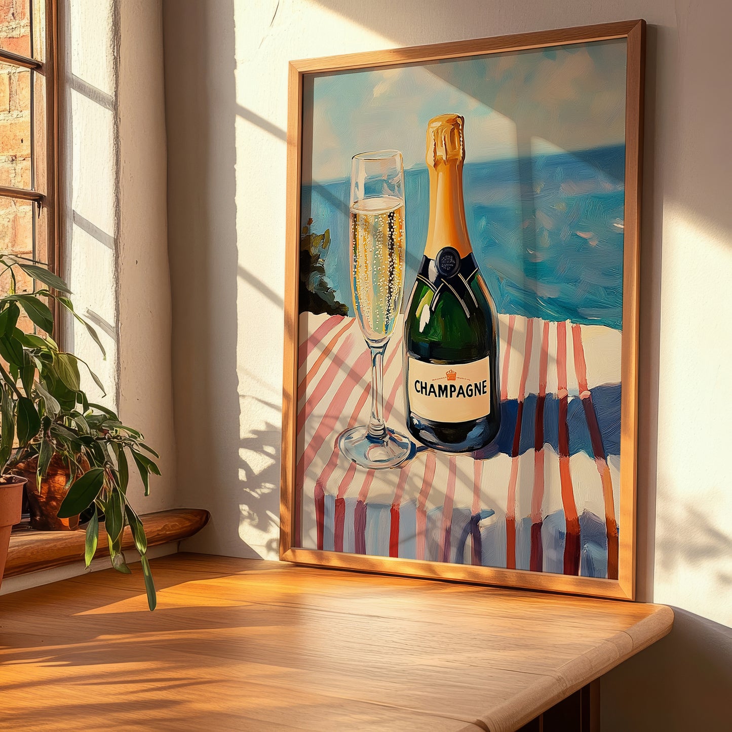 Champagne – French Seaside Scene, French Sparkling Wine Poster, clean layout with no caption