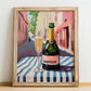 Champagne – French Street Café Scene, French Sparkling Wine Still Life, no-text version framed in wood