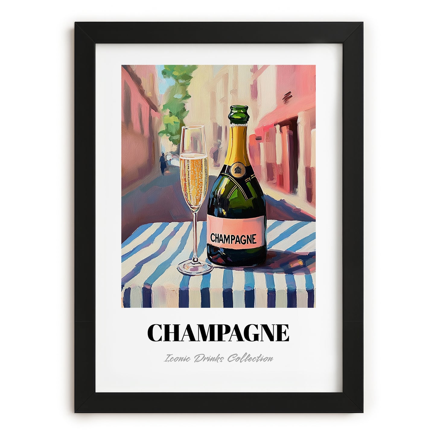 Champagne – French Street Café Scene, French Sparkling Wine Still Life, in sleek black frame