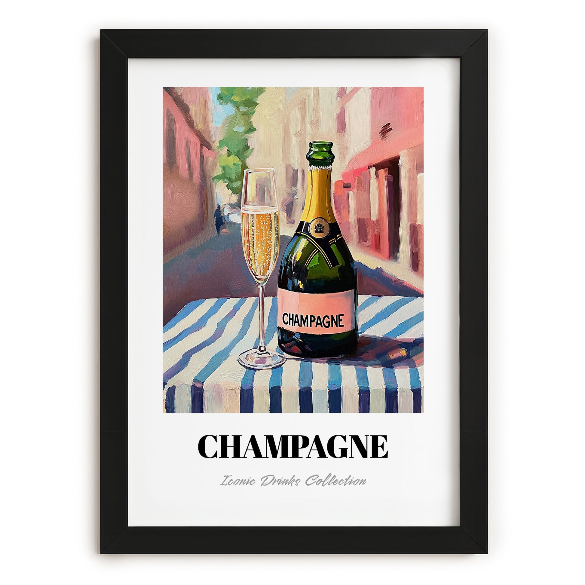 Champagne – French Street Café Scene, French Sparkling Wine Still Life, in sleek black frame