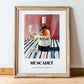Muscadet – on Striped Tablecloth, French Wine Poster, in wooden frame leaning on the floor