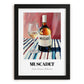Muscadet – on Striped Tablecloth, French Wine Poster, in sleek black frame