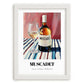 Muscadet – on Striped Tablecloth, French Wine Poster, placed in minimal white frame