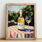 Muscadet – French Hilltop Table Scene, French Wine Print, no-text version framed in wood