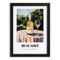 Muscadet – French Hilltop Table Scene, French Wine Print, in sleek black frame