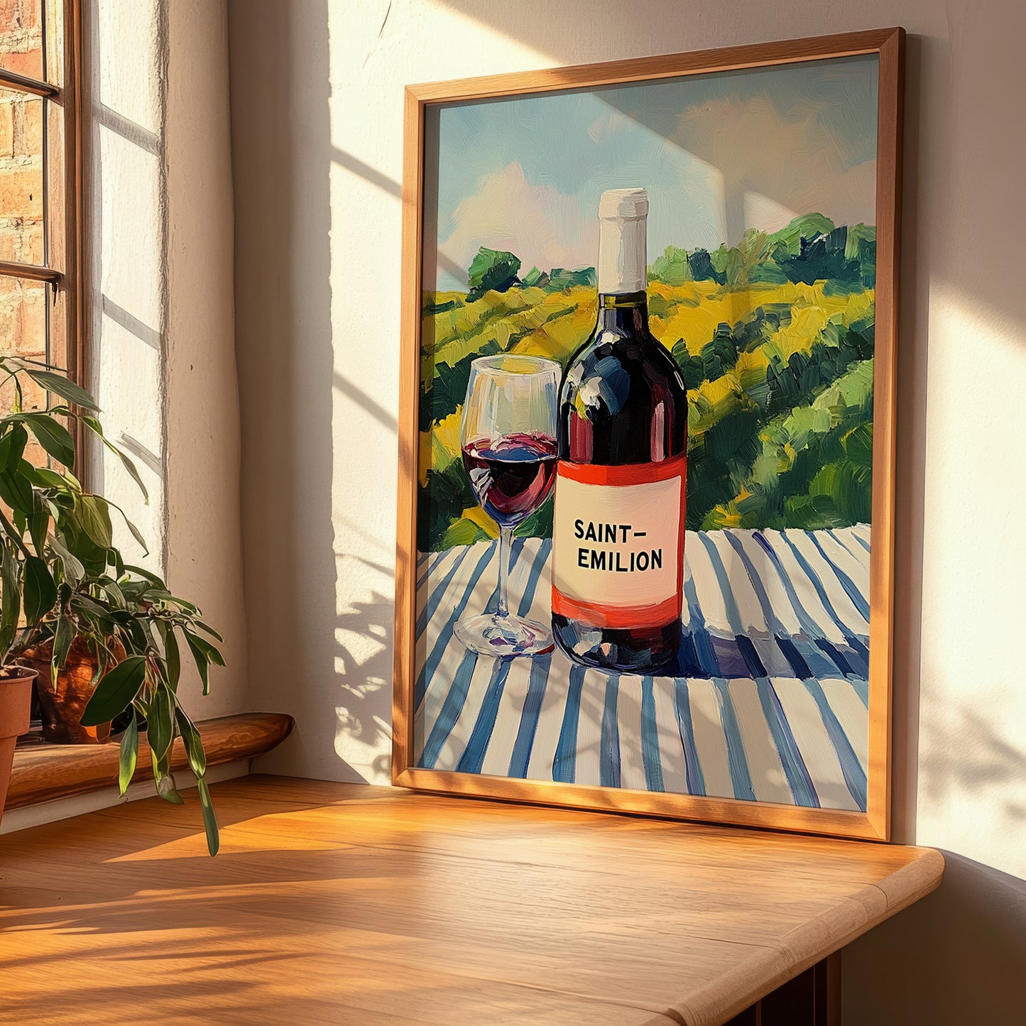 Saint-émilion – French Hillside Café View, French Wine Wall Painting, clean layout with no caption