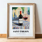 Saint-émilion – French Urban Café Scene, French Wine Wall Decor, in wooden frame leaning on the floor