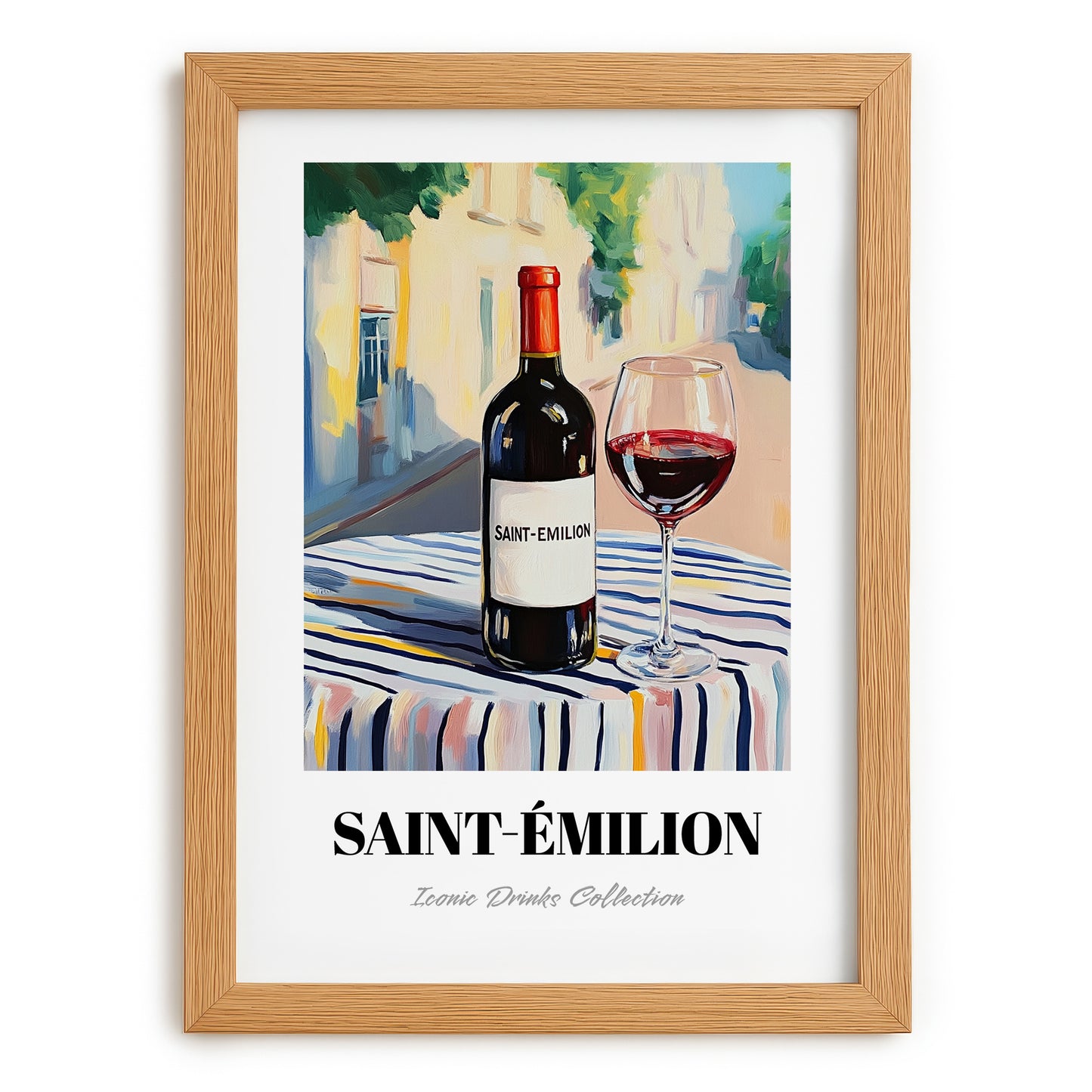 Saint-émilion – French Urban Café Scene, French Wine Wall Decor, set in oak frame