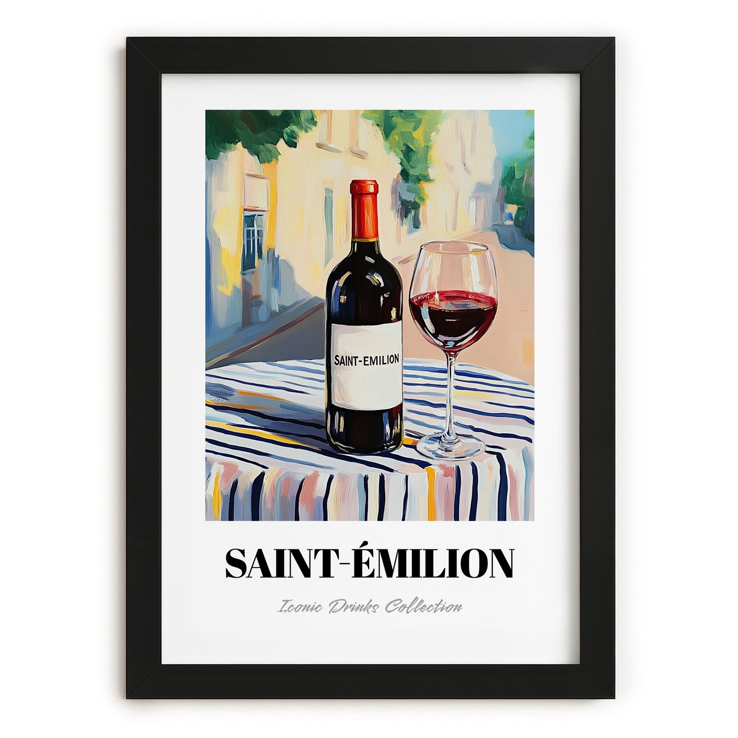 Saint-émilion – French Urban Café Scene, French Wine Wall Decor, in sleek black frame
