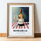 Monbazillac – on Striped Tablecloth, French Wine Wall Decor, in wooden frame leaning on the floor