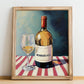 Monbazillac – on Striped Tablecloth, French Wine Wall Decor, no-text version framed in wood