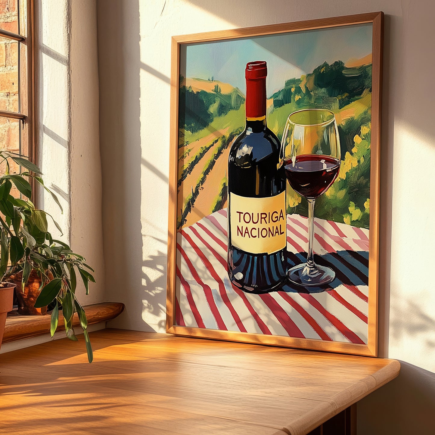 Touriga Nacional – Portuguese Hilltop Table Scene, Portuguese Wine Wall Decor, clean layout with no caption