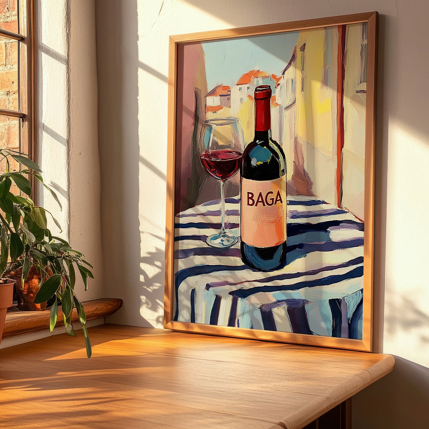 Baga – Portuguese Café on the Corner, Portuguese Wine Painting, clean layout with no caption