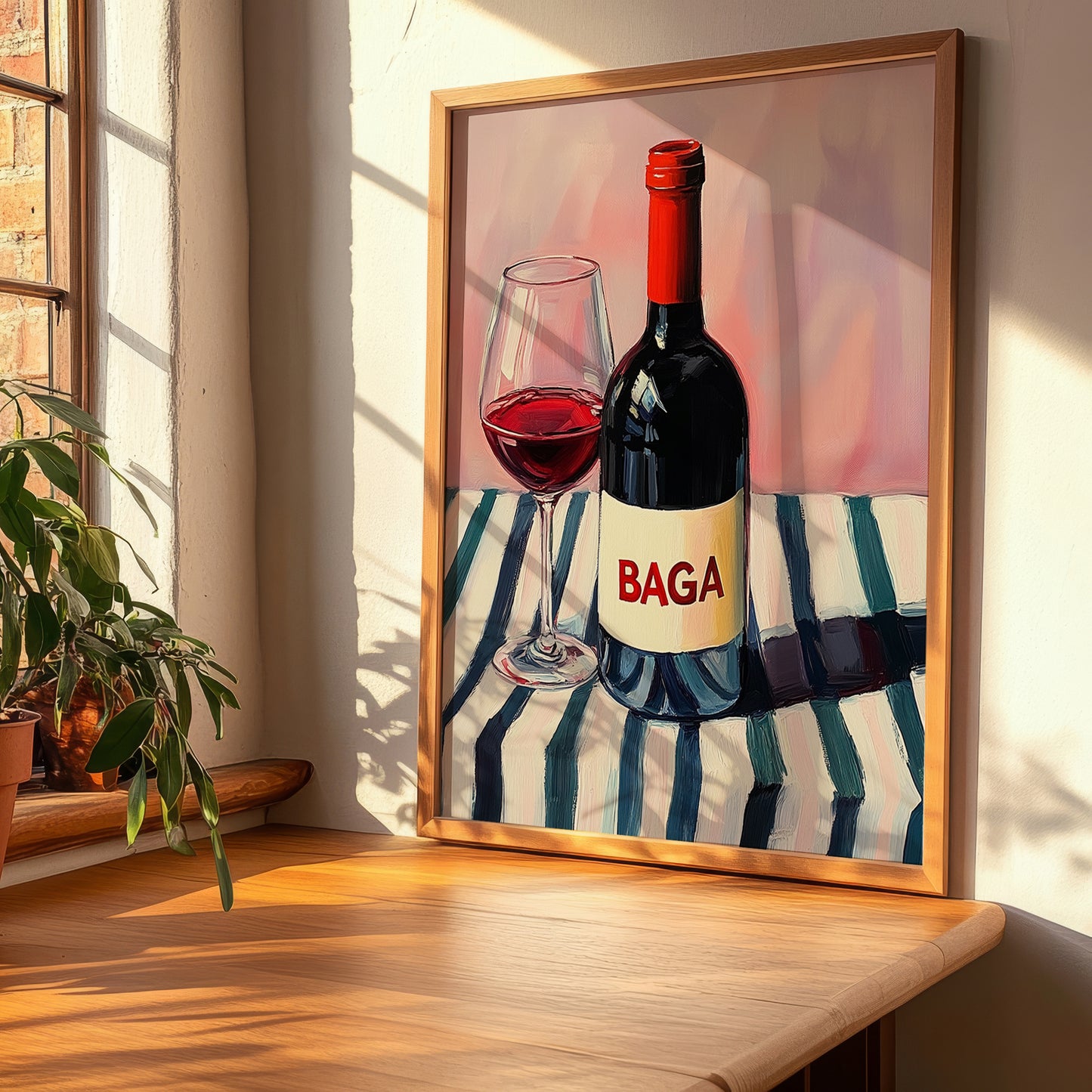 Baga – on Striped Tablecloth, Portuguese Wine Illustration, clean layout with no caption