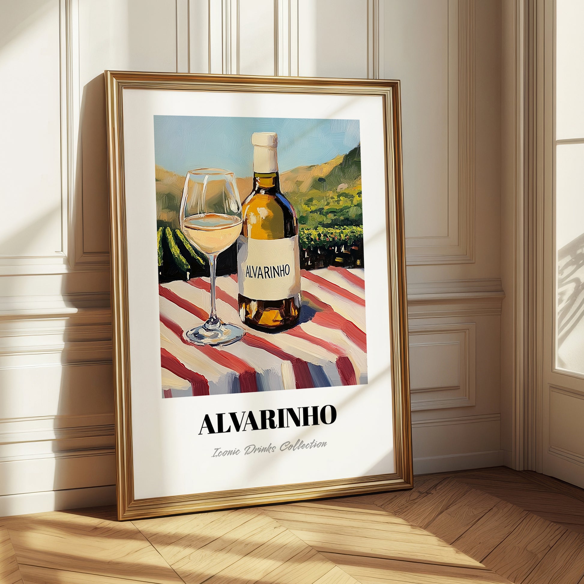 Alvarinho – Portuguese Hillside Café View, Portuguese Wine Wall Illustration