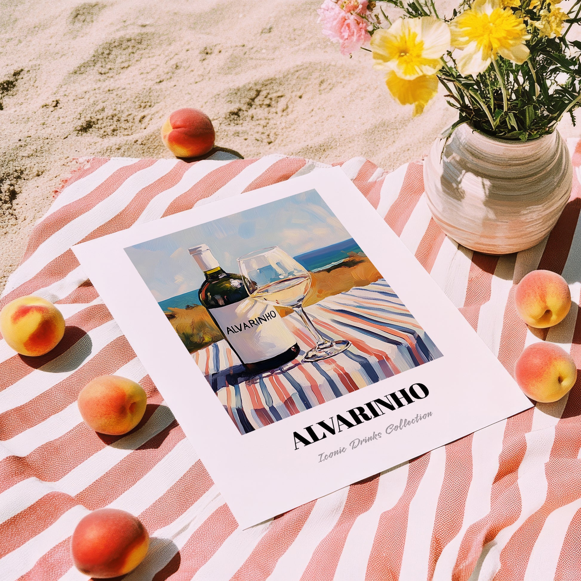 Alvarinho – Portuguese Seaside Scene, Portuguese Wine Illustration, unframed on coastal sand