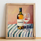 Alvarinho – on Striped Tablecloth, Portuguese Wine Still Life, no-text version framed in wood