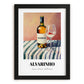 Alvarinho – on Striped Tablecloth, Portuguese Wine Still Life, in sleek black frame
