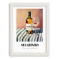 Alvarinho – on Striped Tablecloth, Portuguese Wine Still Life, placed in minimal white frame