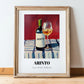 Arinto – on Striped Tablecloth, Portuguese Wine Poster, in wooden frame leaning on the floor