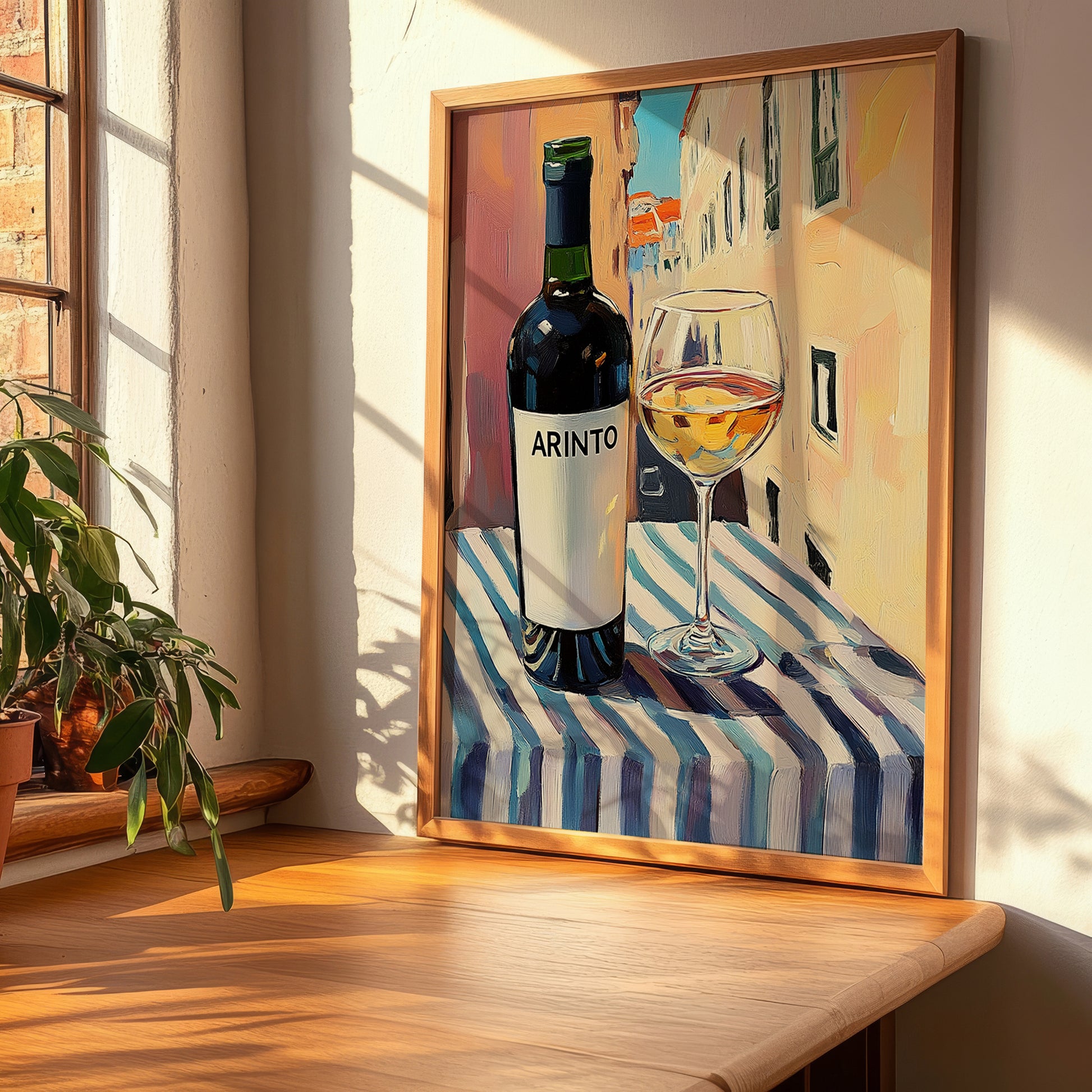 Arinto – Portuguese Outdoor Café Scene, Portuguese Wine Still Life, clean layout with no caption
