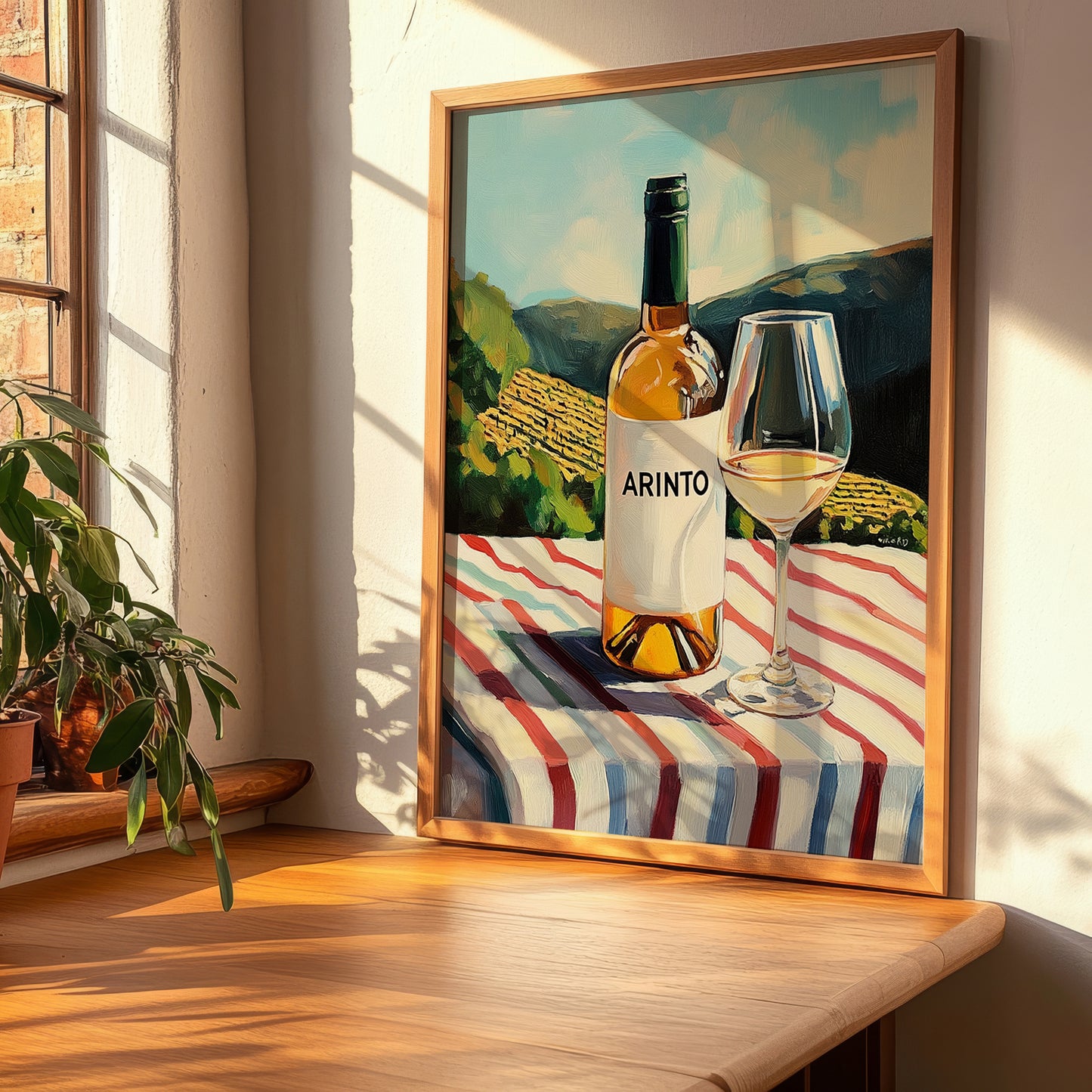Arinto – Portuguese Hilltop Table Scene, Portuguese Wine Wall Decor, clean layout with no caption